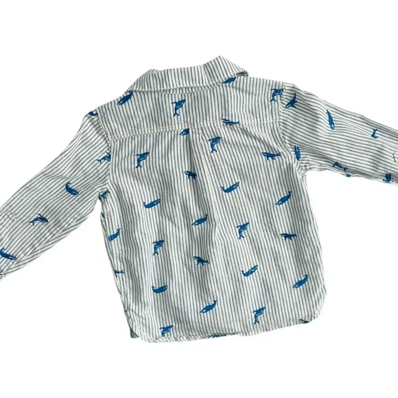 Baby BODEN Whale Embroidered Long Sleeve Button Front Shirt - Picture 5 of 6